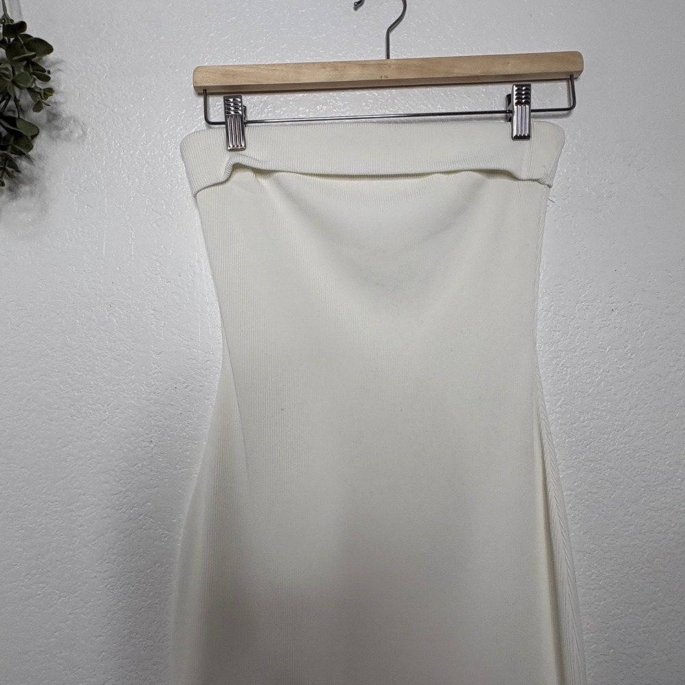 PrettyGarden White Strapless Ribbed Bodycon Midi Dress Side Slit XS - Picture 3 of 8